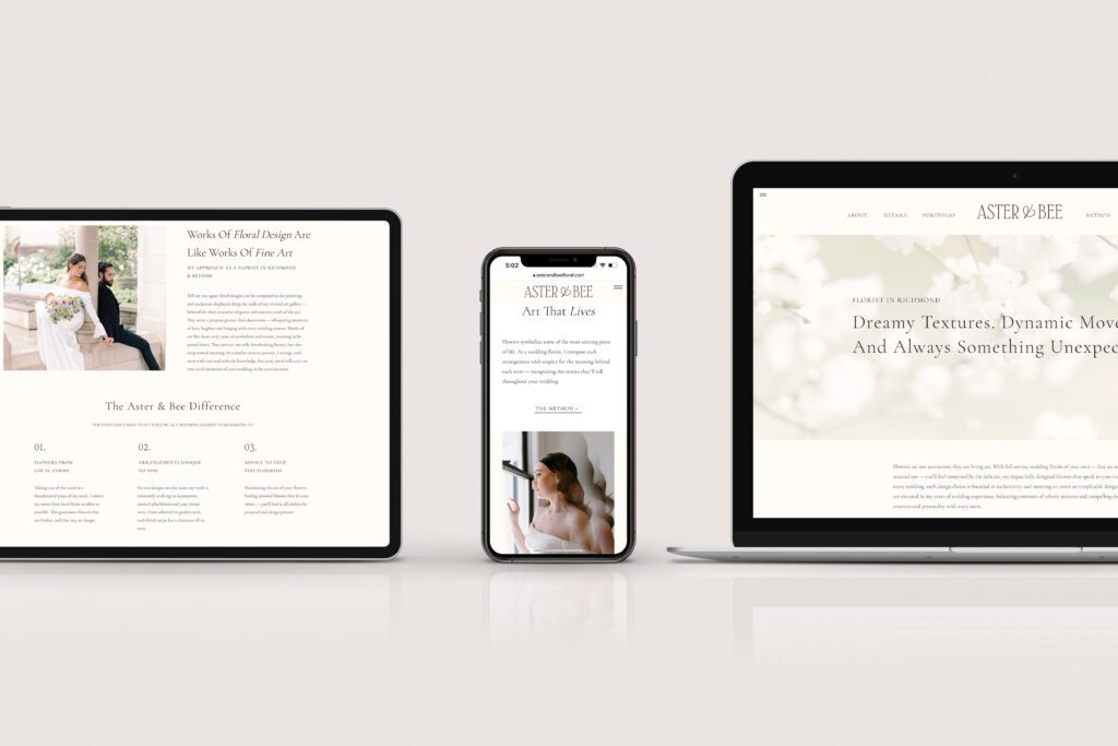 Floral website design on Showit with a sleek, high-end and minimal design