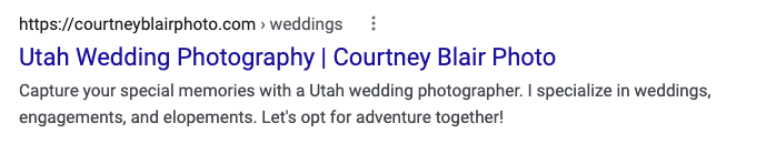 Meta description example for wedding photographer