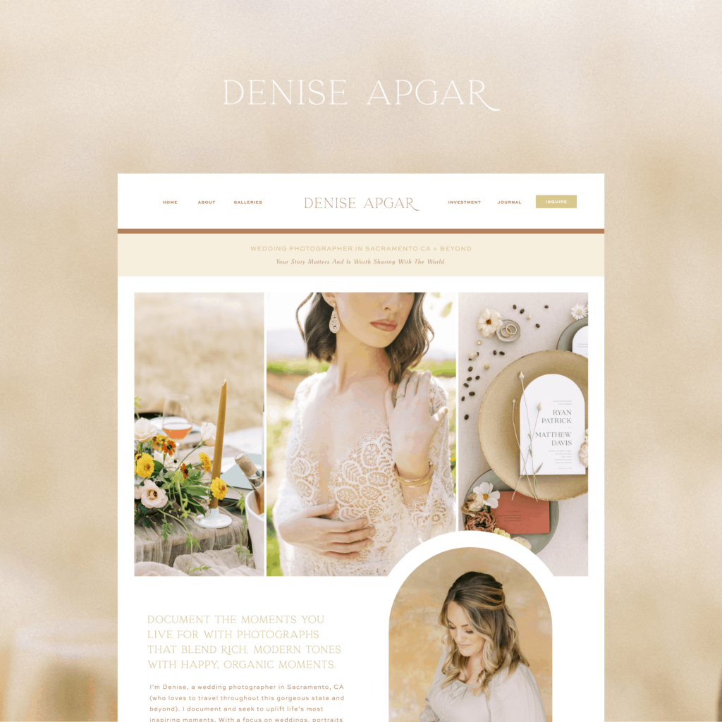 Romantic copywriting for photographer shown in a website mockup
