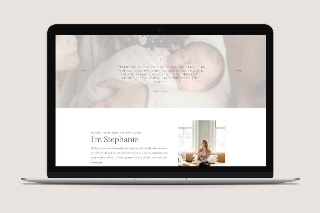 Family and newborn photography website built on Showit