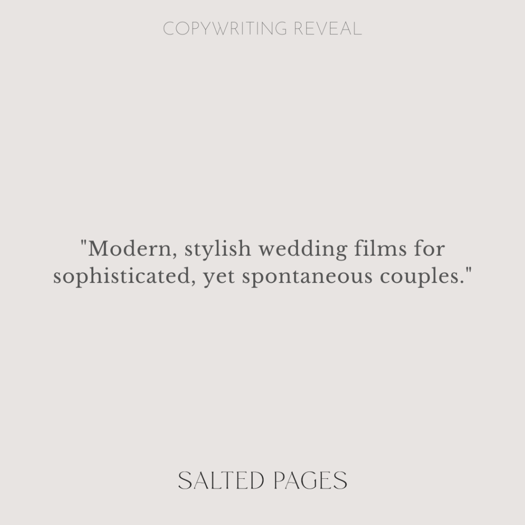 Copywriting example for a wedding videography website - from The Siren & Co.