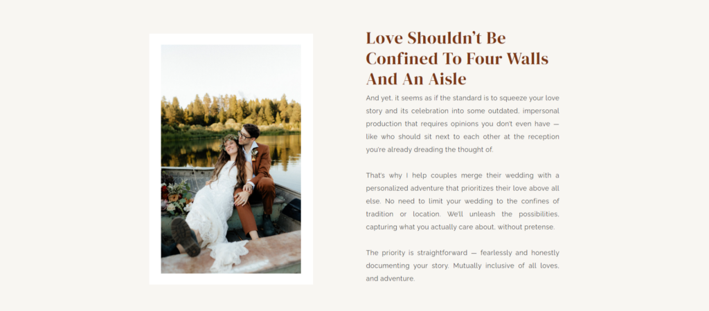 Copywriting for an adventure elopement photographer in Utah.