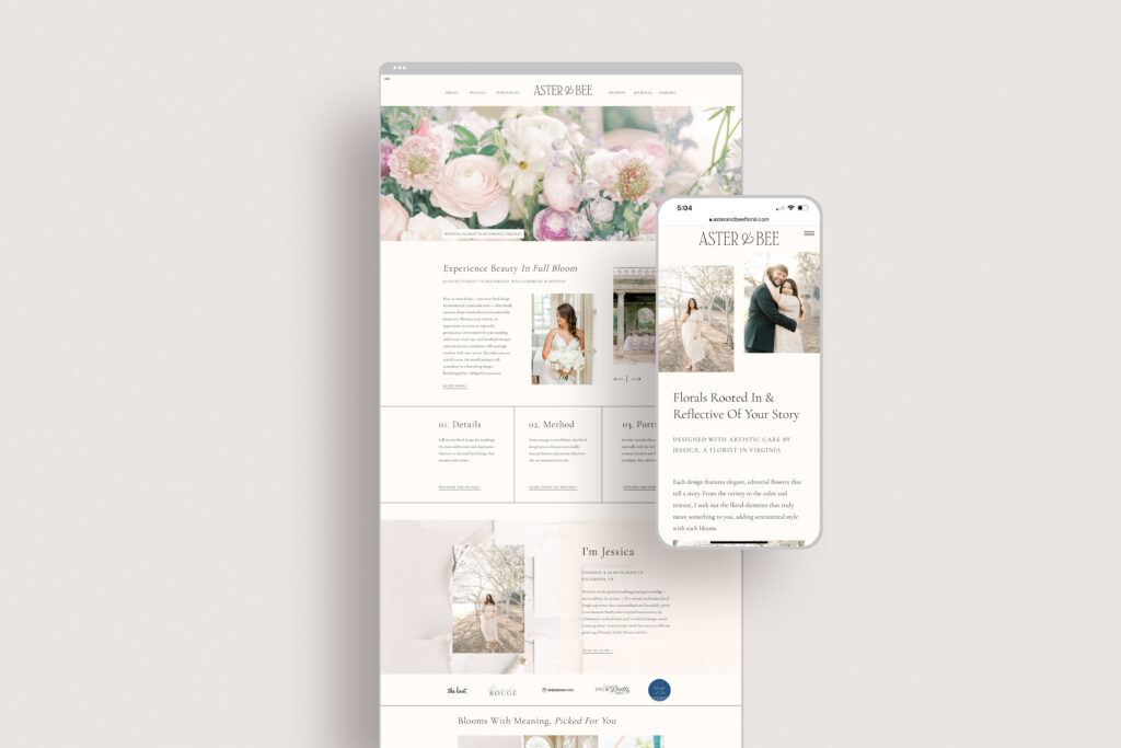 The best florist marketing and SEO, all wrapped up into this Showit floral website design for Aster & Bee