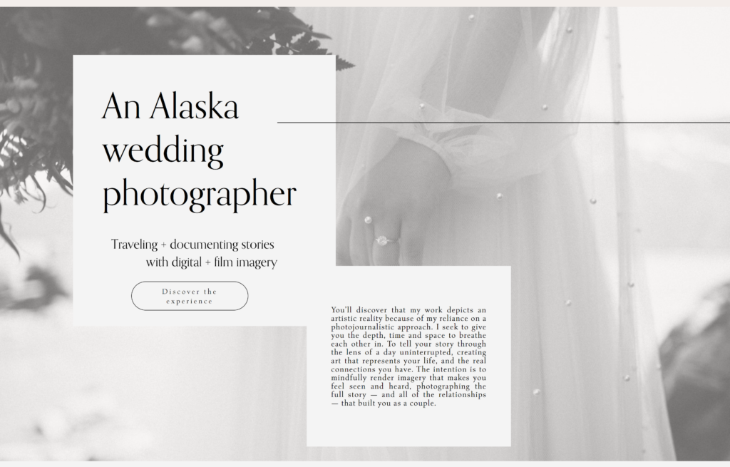 Screen capture of the home page of Zoya's creative photography website.