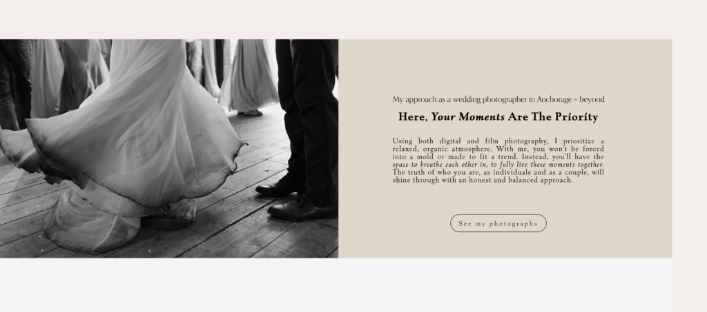 Screen capture of the about page of this creative photography website.