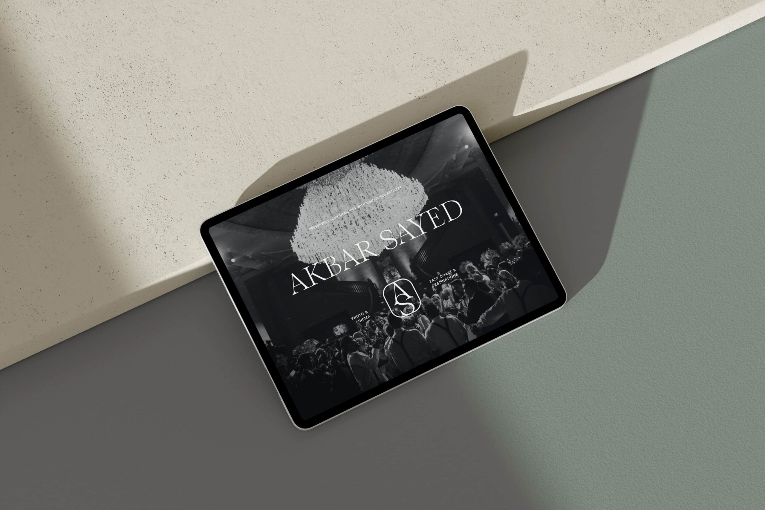 The home screen of a customized videography website template on an iPad.